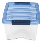 IRIS Stack and Pull Latching Flat Lid Storage Box, 3.23 gal, 10.9" x 16.5" x 6.5", Clear/Translucent Blue (100306)
