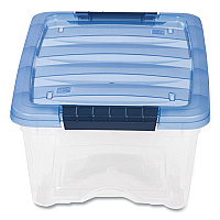 IRIS Stack and Pull Latching Flat Lid Storage Box, 3.23 gal, 10.9" x 16.5" x 6.5", Clear/Translucent Blue (IRS100306)