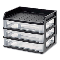IRIS Small Three-Drawer Desktop Storage, 3 Sections, 9.13 x 6.88 x 8.13, Black/Clear (IRS150163)