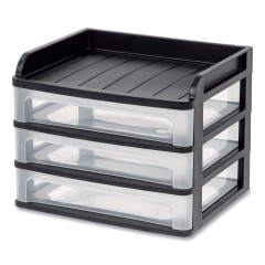 IRIS Small Three-Drawer Desktop Storage, 3 Sections, 9.13 x 6.88 x 8.13, Black/Clear (150163)
