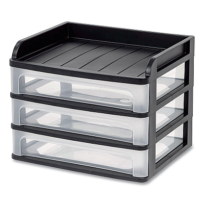 IRIS Small Three-Drawer Desktop Storage, 3 Sections, 9.13 x 6.88 x 8.13, Black/Clear (IRS150163)