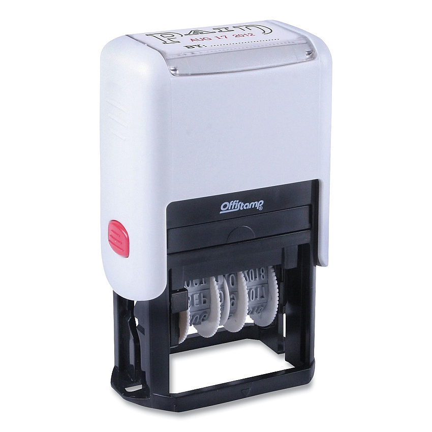 Offistamp Self-Inking Message Stamp with Blank "By" Line, 12 Years, PAID, 1.63" x 0.88", Black/Red Ink (MKG034508)
