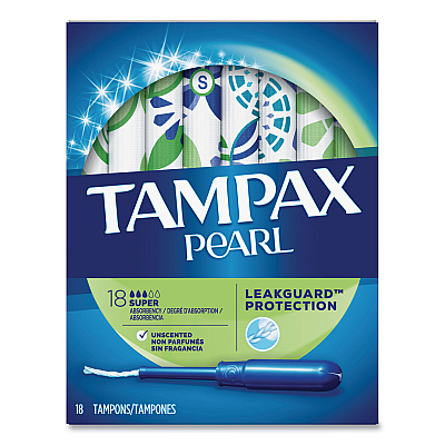 Tampax Pearl Tampons, Super, 18/Box (37908)