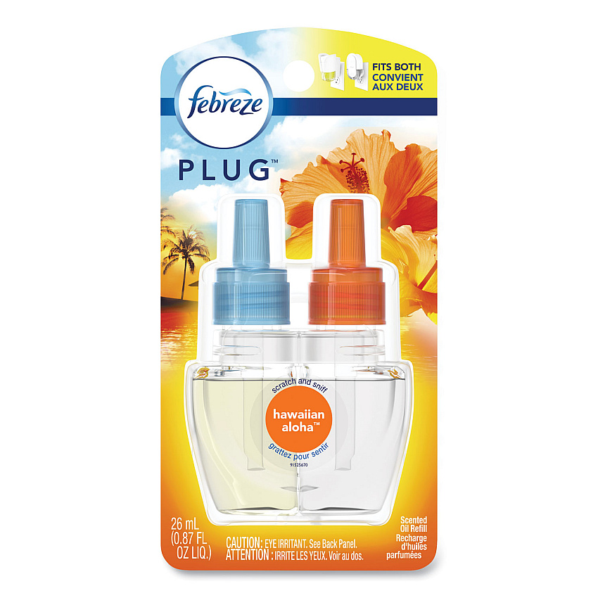 Febreze PLUG Air Freshener Refills, Hawaiian Aloha, 0.87 oz Refill, 2/Pack (PGC74918)