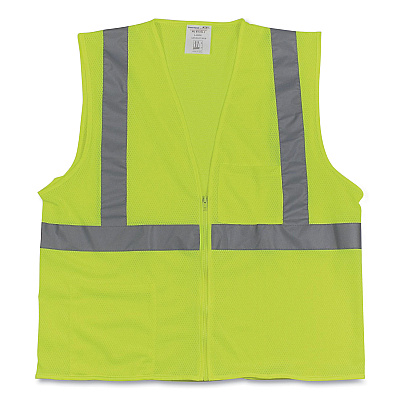 PIP ANSI Class 2 Two-Pocket Zipper Mesh Safety Vest, X-Large, Hi-Viz Lime Yellow (PID3020702ZLYXL)