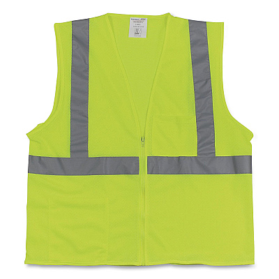 PIP ANSI Class 2 Two-Pocket Zipper Mesh Safety Vest, Large, Hi-Viz Lime Yellow (PID3020702ZLYL)