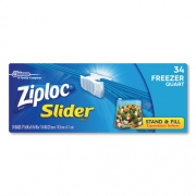 Ziploc Slider Freezer Bags, 1 qt, 1.75 mil, 5.88" x 1.88" x 7.88", Clear, 34/Box (316486)