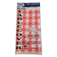 Tablemate Table Set Rectangular Table Covers, Heavyweight Plastic, 54" x 108", Plaid Red/White, 6/Pack (TBL549RDG)