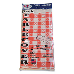 Tablemate Table Set Rectangular Table Covers, Heavyweight Plastic, 54" x 108", Plaid Red/White, 6/Pack (TBL549RDG)