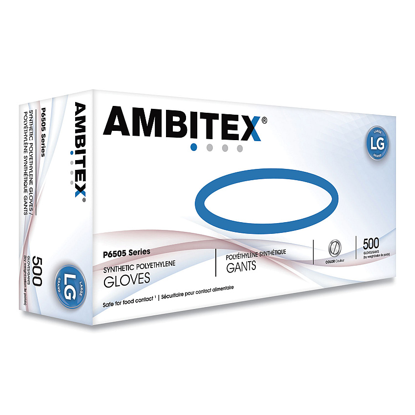 AMBITEX P6505 Series Polyethylene Gloves, 1.25 mil, Large, Clear, 500/Box (TXIPLG6505)