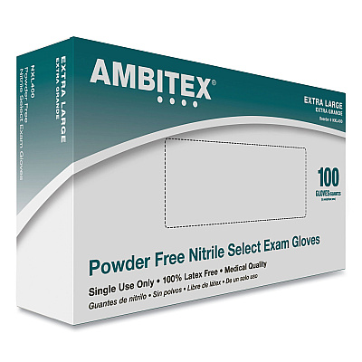 AMBITEX N400 Series Powder-Free Nitrile Gloves, X-Large, Blue, 100/Box (TXINXL400)