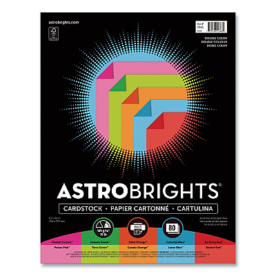 Astrobrights Double-Color Card Stock, 70 lb Cover Weight, Assorted Colors, 8.5 x 11, 80/Pack (WAU91668)