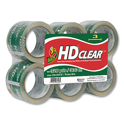 Duck Heavy-Duty Carton Packaging Tape, 3" Core, 3" x 54.6 yds, Clear, 6/Pack (DUC0007496)