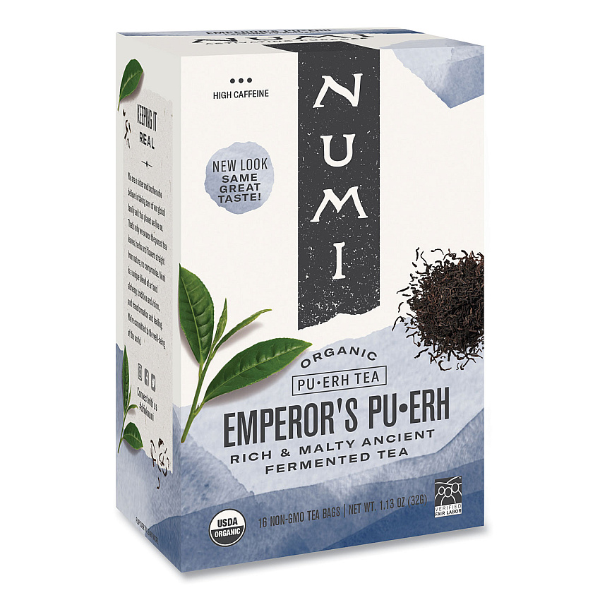 Numi Organic Teas and Teasans, 0.125 oz, Emperor's Puerh, 16/Box (NUM10350)