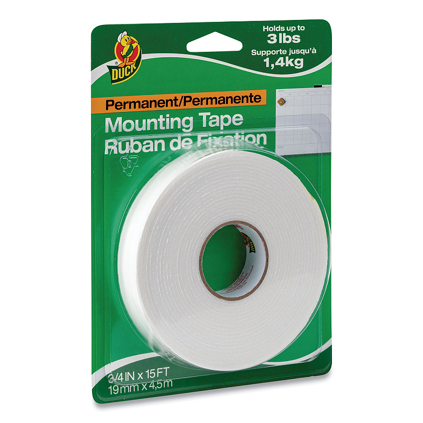 Duck Double-Stick Foam Mounting Tape, Permanent, Holds Up to 2 lbs, 0.75" x 15 ft, White (DUCHU156)