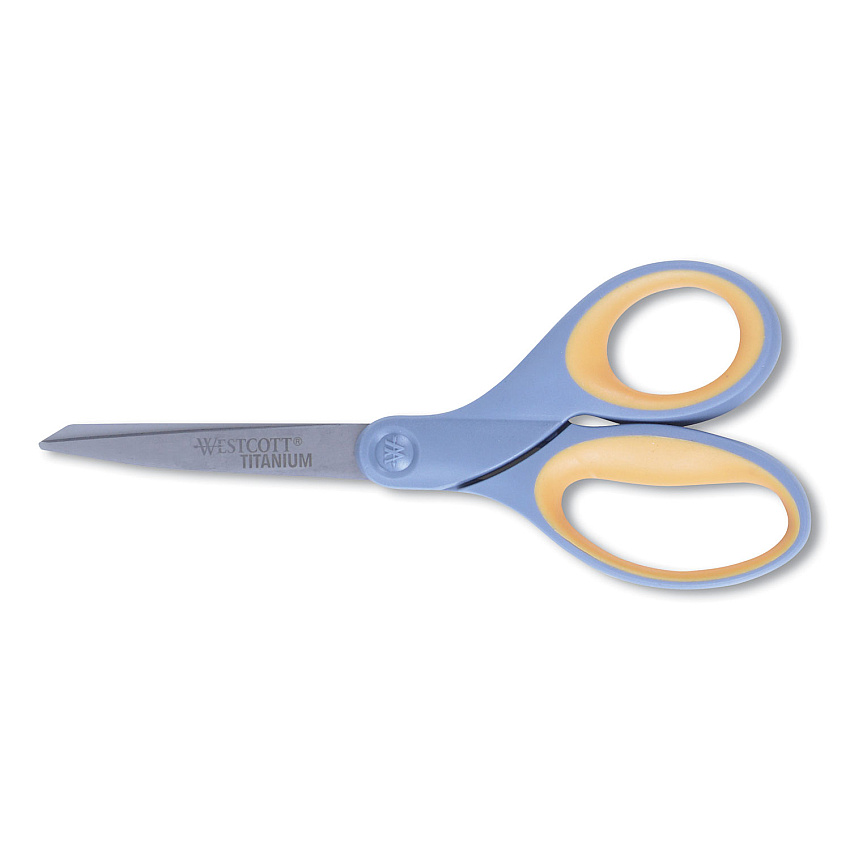 Westcott Titanium Bonded Scissors, Left Handed, 8" Long, 3.5" Cut Length, Straight Gray/Yellow Handle (ACM15917)