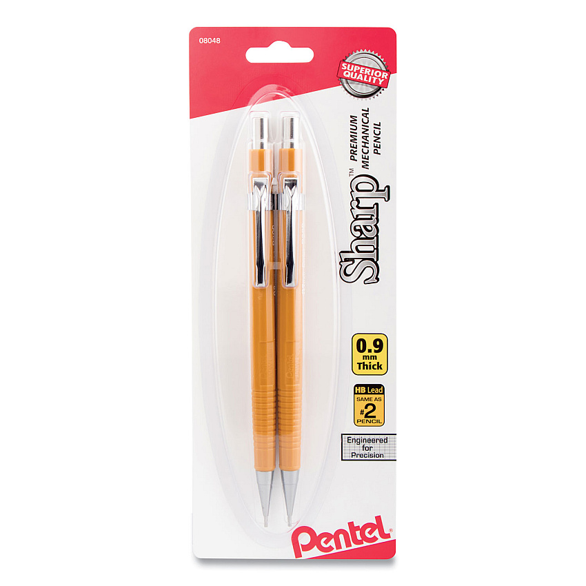 Pentel Sharp Mechanical Pencil, 0.9 mm, HB (#2.5), Black Lead, Yellow Barrel, 2/Pack (PENP209BP2K6)