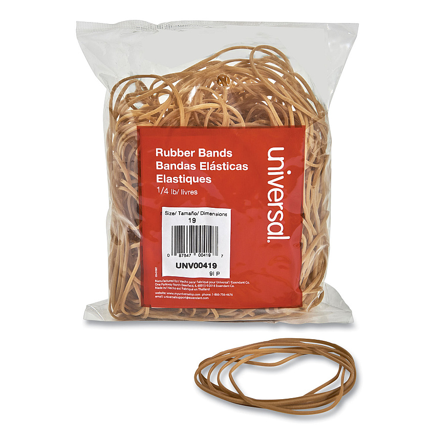 Universal Rubber Bands, Size 19, 0.04" Gauge, Beige, 4 oz Box, 310/Pack (UNV00419)