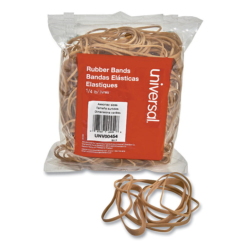 Universal Rubber Bands, Size 54 (Assorted), Assorted Gauges, Beige, 4 oz Box (UNV00454)