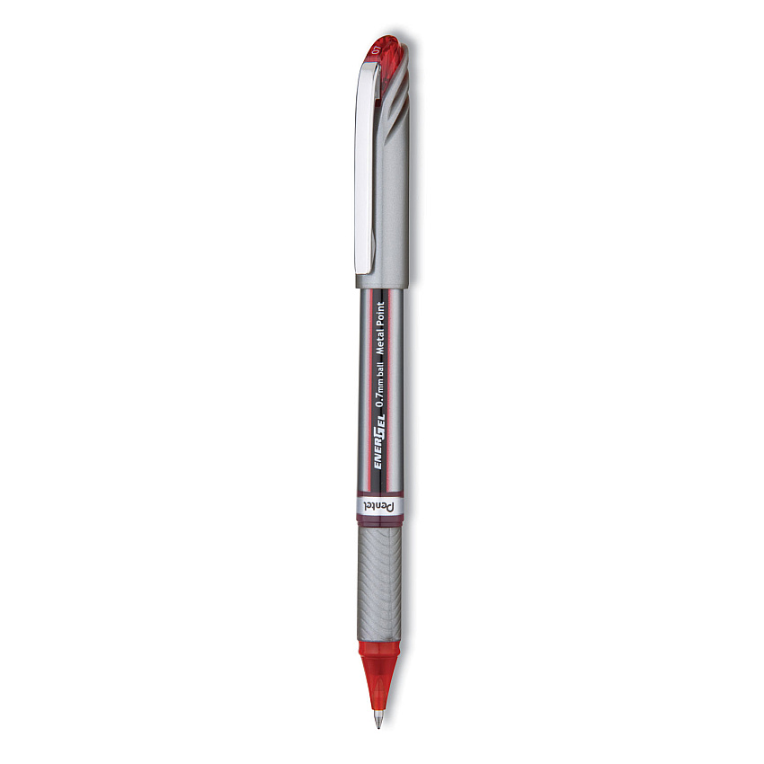 Pentel EnerGel NV Gel Pen, Stick, Medium 0.7 mm, Red Ink, Gray/Black/Red Barrel, Dozen (PENBL27B)
