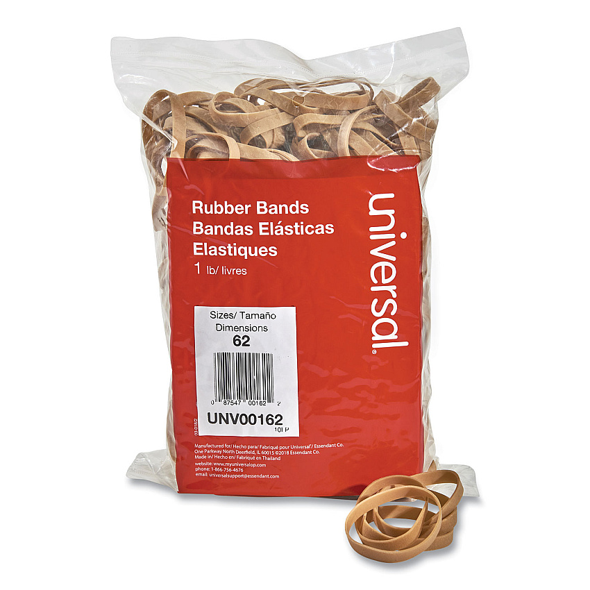 Universal Rubber Bands, Size 62, 0.04" Gauge, Beige, 1 lb Box, 490/Pack (UNV00162)