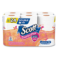 Scott ComfortPlus Toilet Paper, Double Roll, Bath Tissue, Septic Safe, 1-Ply, White, 231 Sheets/Roll, 12 Rolls/Pack, 4 Packs/Carton (KCC47618)