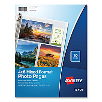 Avery Photo Storage Pages for Six 4 x 6 Mixed Format Photos, 3-Hole Punched, 10/Pack (AVE13401)