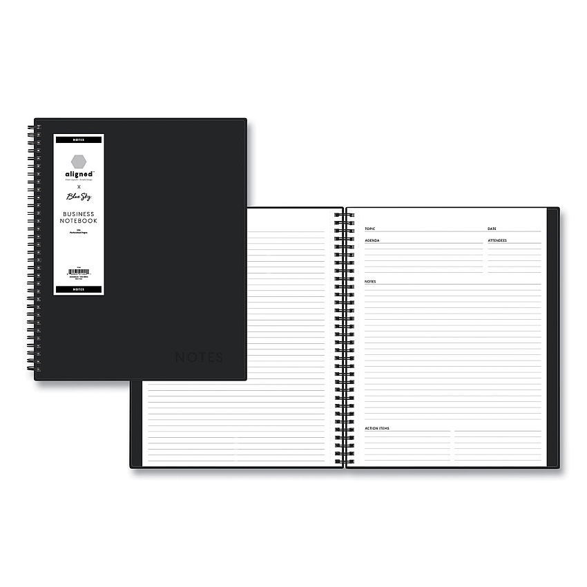 Blue Sky Aligned Business Notebook, 1-Subject, Meeting-Minutes/Notes Format with Narrow Rule, Black Cover, (78) 11 x 8.5 Sheets (BLS121454)