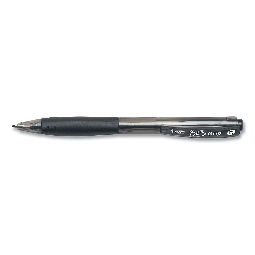 BIC BU3 Ballpoint Pen, Retractable, Medium 1 mm, Black Ink, Smoke/Black Barrel, 18/Pack (BICBU3P18BLK)
