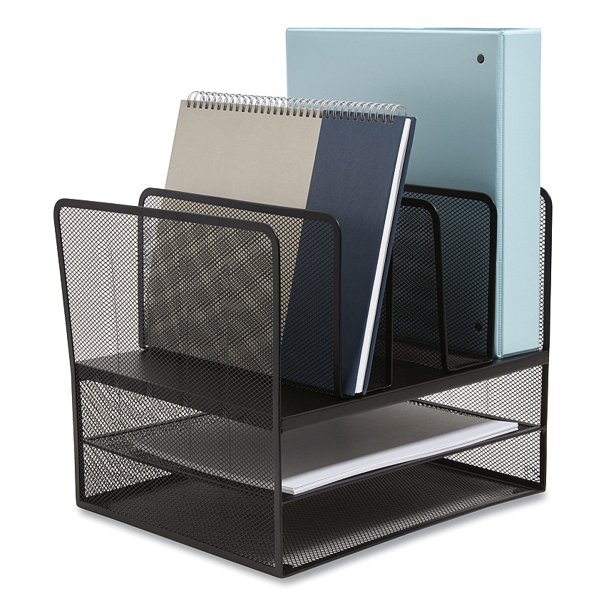 TRU RED Wire Mesh Combination Organizer, Vertical/Horizontal, 7 Sections, Letter-Size, 11.22 x 13.23 x 11.34, Matte Black (TUD24402501)