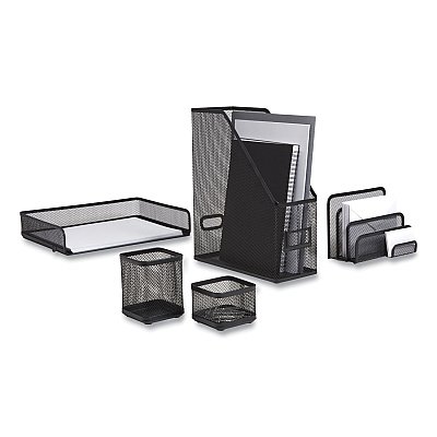 TRU RED Wire Mesh Organizer Set, 5 Pieces, Matte Black (TUD24402481)