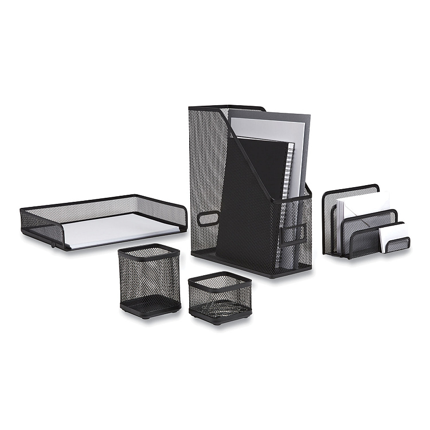 TRU RED Wire Mesh Organizer Set, 5 Pieces, Matte Black (TUD24402481)