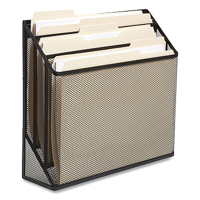 TRU RED Wire Mesh Incline Sorter, Enclosed Design, 3 Sections, Letter-Size, 13.78 x 16.61 x 12.4, Matte Black (TUD24402448)