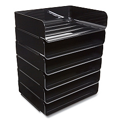 TRU RED Side-Load Stackable Plastic Document Tray, 1 Section, Letter-Size, 12.63 x 9.72 x 3.01, Black, 6/Pack (TUD24380815)