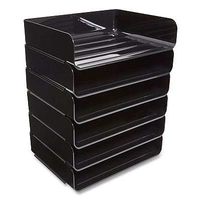 TRU RED Side-Load Stackable Plastic Document Tray, 1 Section, Letter-Size, 12.63 x 9.72 x 3.01, Black, 6/Pack (TUD24380815)