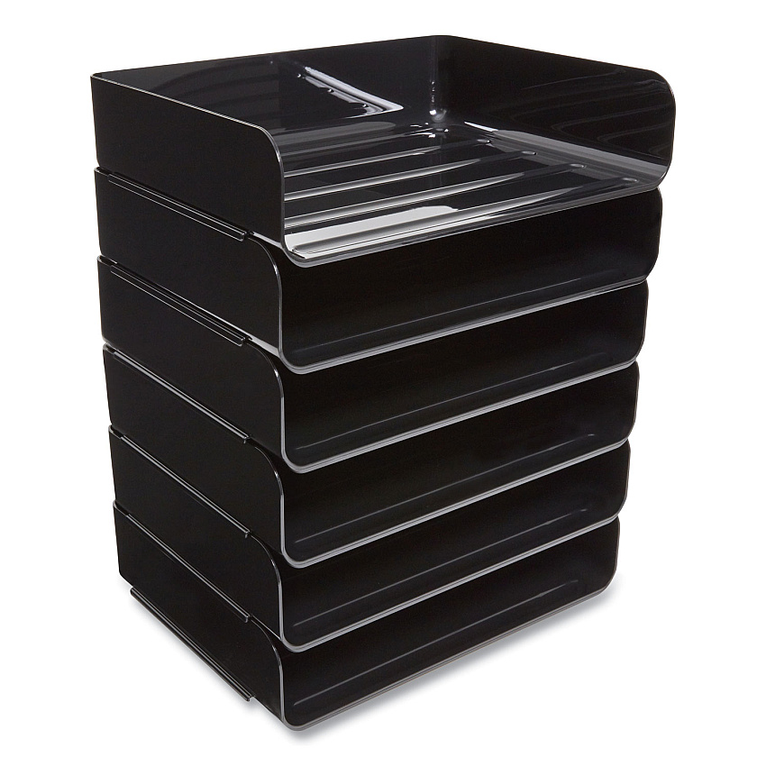 TRU RED Side-Load Stackable Plastic Document Tray, 1 Section, Letter-Size, 12.63 x 9.72 x 3.01, Black, 6/Pack (TUD24380815)