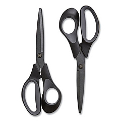 TRU RED Non-Stick Titanium-Coated Scissors, 8" Long, 3.86" Cut Length, Straight Black/Gray Handle, Charcoal Black Blades, 2/Pack (TUD24380507)