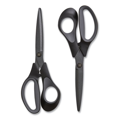 TRU RED Non-Stick Titanium-Coated Scissors, 8" Long, 3.86" Cut Length, Straight Black/Gray Handle, Charcoal Black Blades, 2/Pack (TUD24380507)