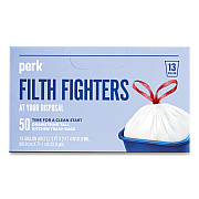 Perk Drawstring Tall Kitchen Trash Bags, 13 gal, 28" x 24", White, 50/Box (PRK24377875)