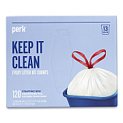 Perk Drawstring Tall Kitchen Trash Bags, 13 gal, 28" x 24", White, 120/Box (PRK24377876)