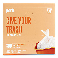 Perk Twist-Tie Light-Duty Can Liners, 10 gal, 0.36 mil, 24" x 24", Clear, Flat Pack, 300/Box (PRK24377878)