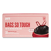 Perk Drawstring Heavy-Duty Trash Bags, 33 gal, 1.1 mil, 37" x 33", Black, 30/Box (PRK24377879)