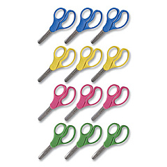 TRU RED Kids' Blunt Tip Stainless Steel Safety Scissors, 5" Long, 2.05" Cut Length, Straight Assorted Color Handles, 12/Pack (TUD24380519)