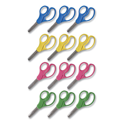 TRU RED Kids' Blunt Tip Stainless Steel Safety Scissors, 5" Long, 2.05" Cut Length, Straight Assorted Color Handles, 12/Pack (TUD24380519)