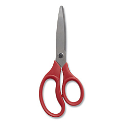TRU RED Ambidextrous Stainless Steel Scissors, 7" Long, 3.15" Cut Length, Straight Ergonomic Red Handle (TUD24380516)
