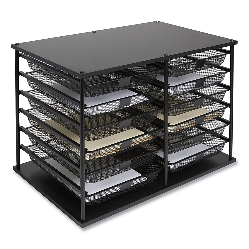 TRU RED Front-Load Enclosed Wire Mesh Horizontal Document Organizer, 12 Sections, Legal-Size, 24.65 x 15.59 x 16.3, Matte Black (TUD24402466)