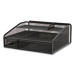 TRU RED Six Compartment Wire Mesh Accessory Holder, 2 Drawers, 12.91 x 12.01 x 5.43, Black (TUD24402483)