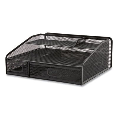 TRU RED Six Compartment Wire Mesh Accessory Holder, 2 Drawers, 12.91 x 12.01 x 5.43, Black (TUD24402483)