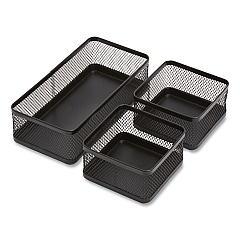 TRU RED Three Compartment Stackable Wire Mesh Desk Organizer, 8.46 x 4.92 x 4.33, Black (TUD24402473)