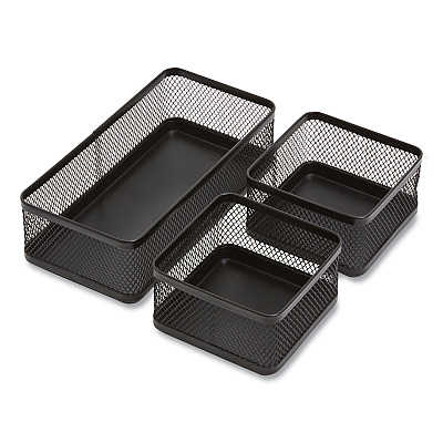 TRU RED Three Compartment Stackable Wire Mesh Desk Organizer, 8.46 x 4.92 x 4.33, Black (TUD24402473)